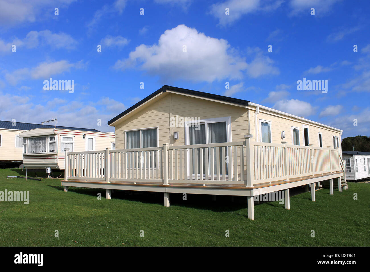 Moderne Wohnwagen im Trailer Park Resort, England. Stockfoto