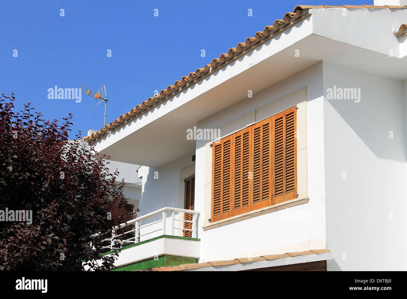 Exterieur des spanischen Ferienwohnung mit Balkon, Mallorca, Spanien. Stockfoto