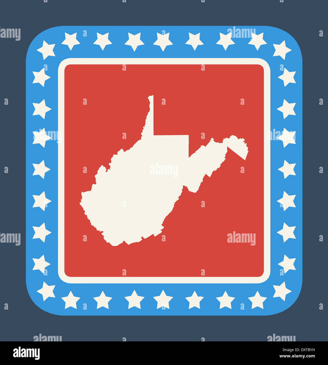 West Virginia State Taste auf amerikanische Flagge in flachen Web-Design-Stil, isoliert auf weißem Hintergrund. Stockfoto