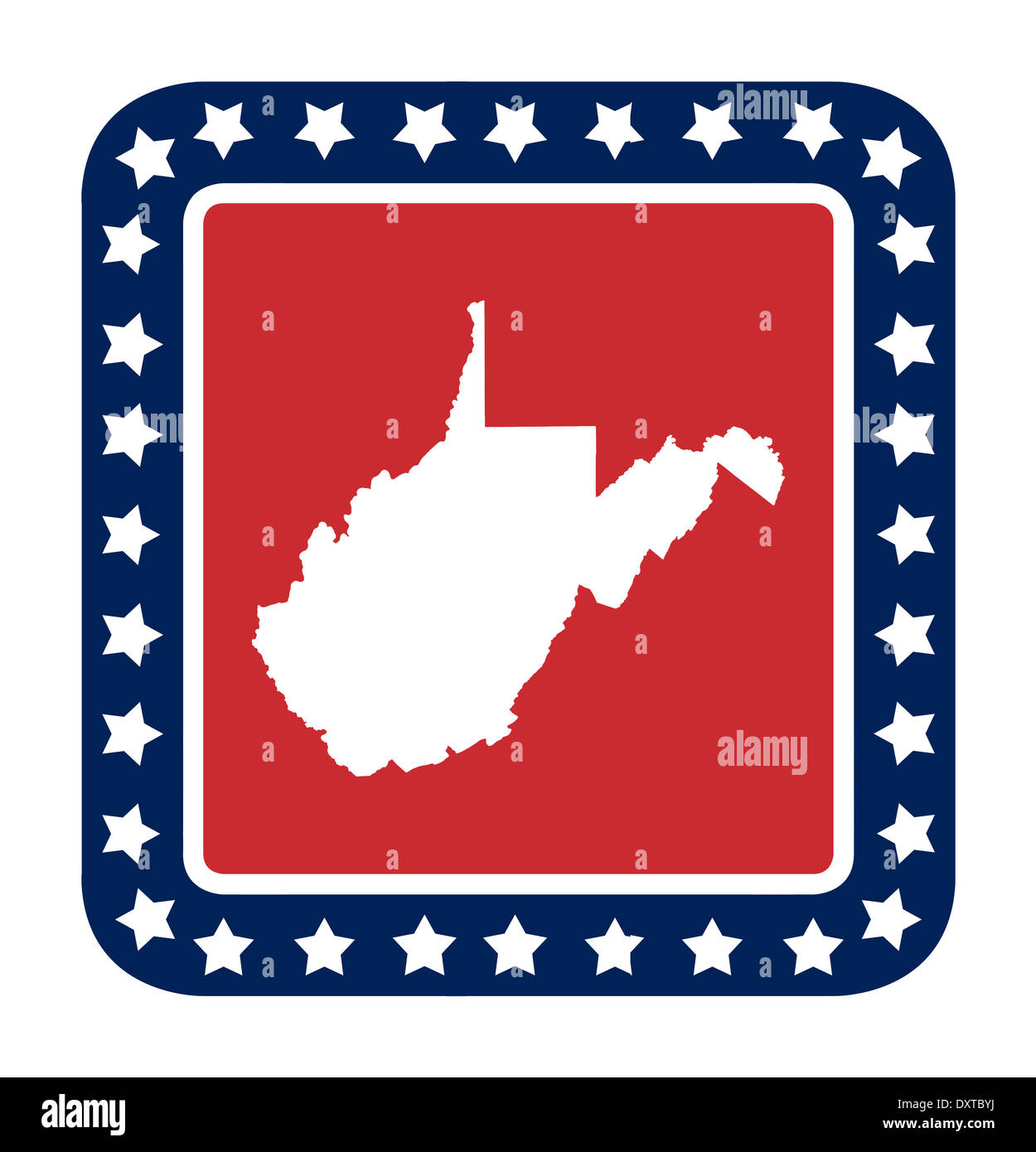 West Virginia State Taste auf amerikanische Flagge in flachen Web-Design-Stil, isoliert auf weißem Hintergrund. Stockfoto