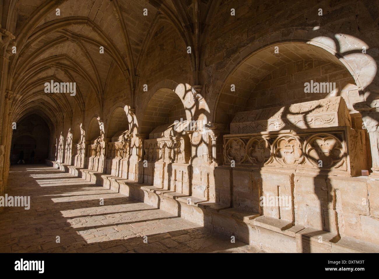Gotische Kreuzgang des Klosters von Santes Creus, Spanien Stockfoto
