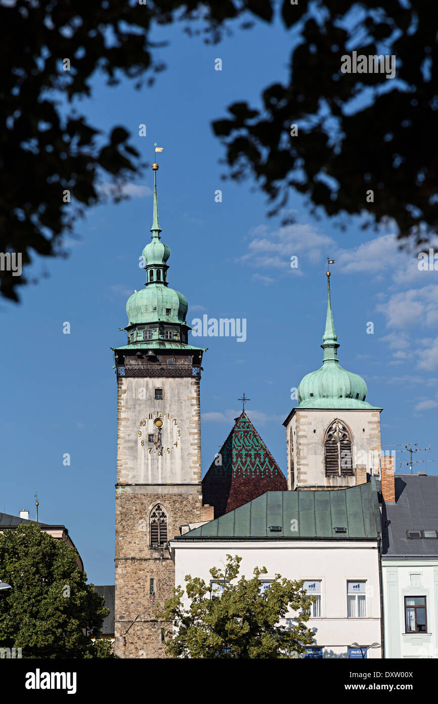 Kirche-Türme, Jihlava, Tschechische Republik Stockfoto