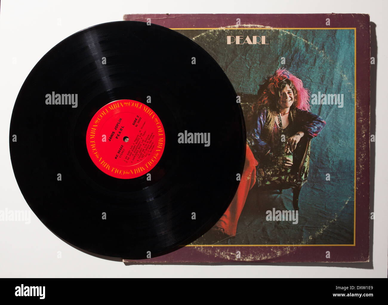 Vinyl-Schallplatte und Jacke von Janis Joplins Perle Album aus dem Jahr 1971. Stockfoto
