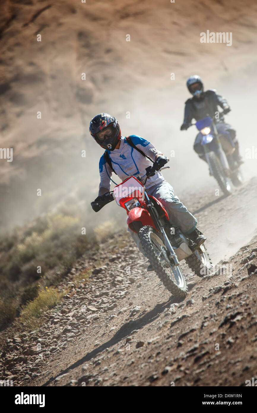 Motocross-Fahrer, der Hölle Rache Trail, Sand Wohnungen Recreation Area, Moab, Utah, USA Stockfoto