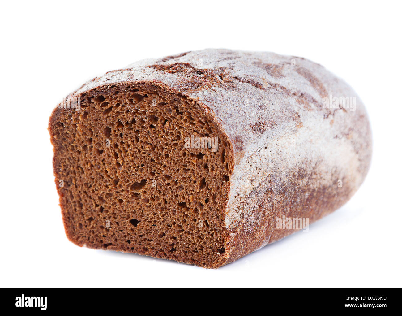 Schwarzbrot Teil isoliert auf weiss Stockfoto