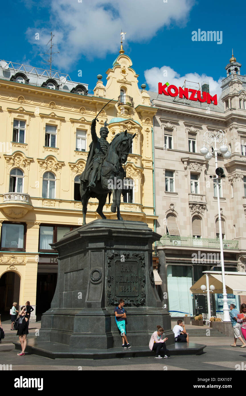 Ban Jelačić Statue in Ban-Jelačić-Platz, Unterstadt, Zagreb, Kroatien Stockfoto
