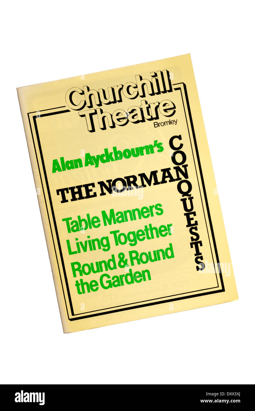 Programm zur Herstellung von der normannischen Eroberungen von Alan Ayckbourn im Teatro Churchill, Bromley 1979. Stockfoto