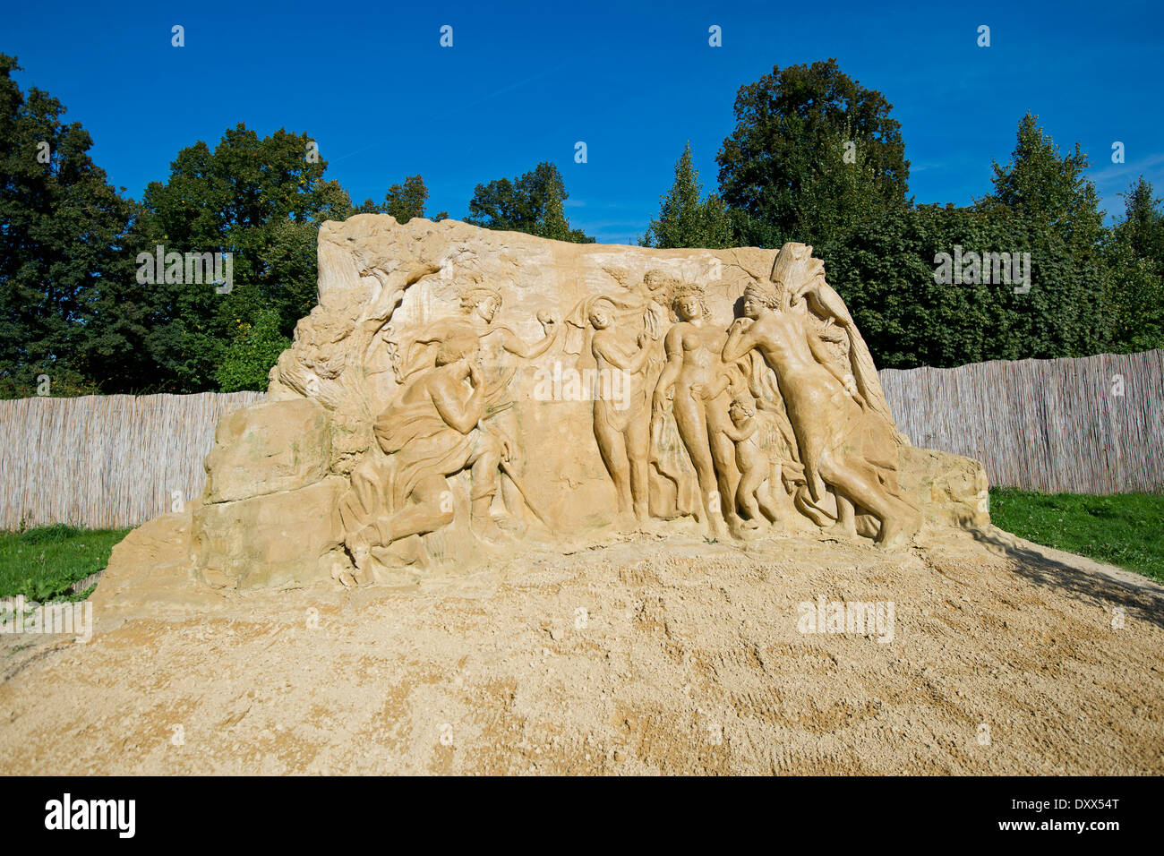 Sandskulpturen nach Rubens, das Urteil des Paris, internationale Sand Skulptur Ausstellung, Ludwigsburg Stockfoto