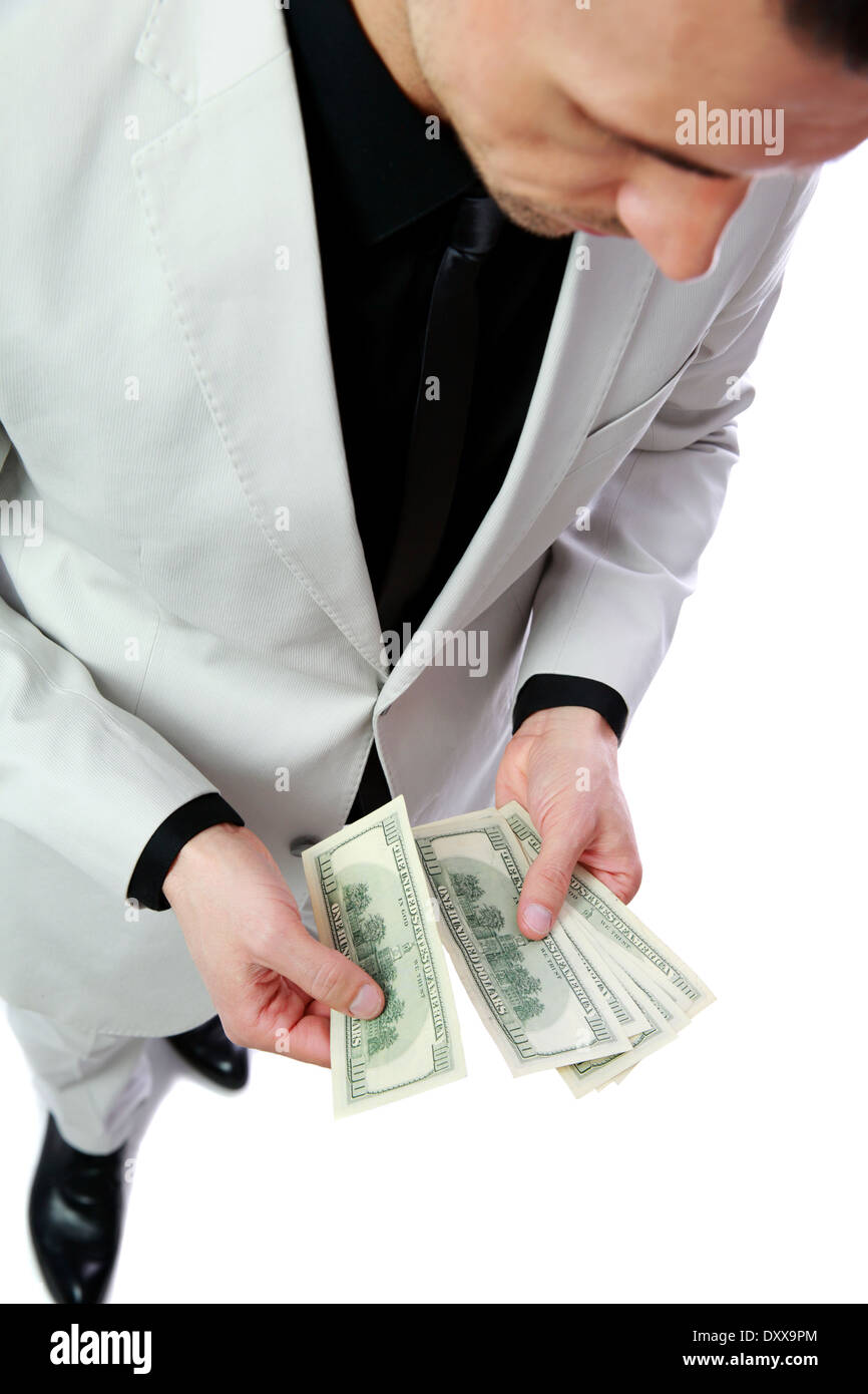 Zuversichtlich Geschäftsmann hält US-Dollar Stockfoto