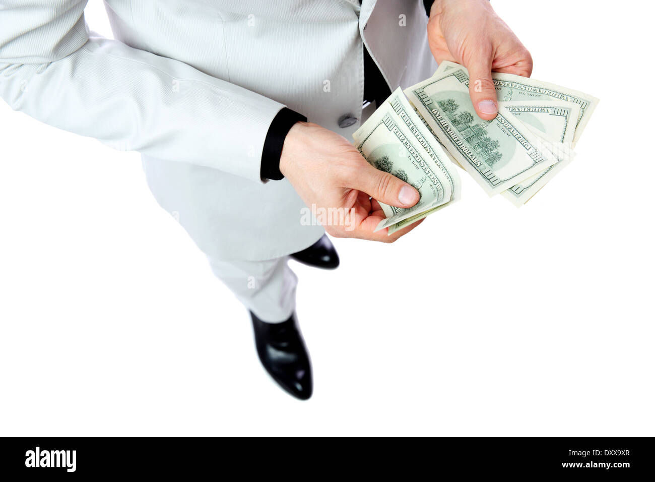 Enge Porträt von einem männlichen Händen mit US-Dollar Stockfoto