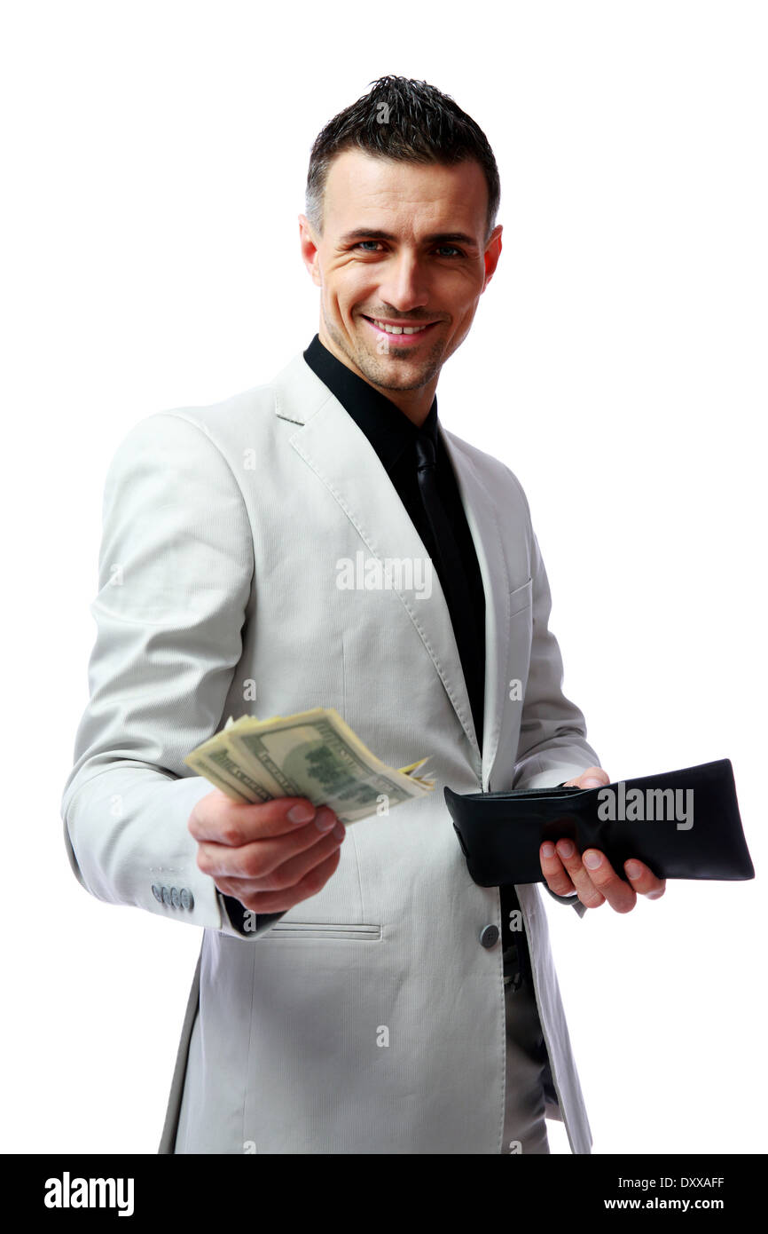 Glücklich Kaufmann geben Sie US-Dollar Stockfoto