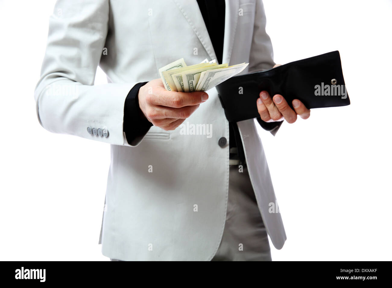 Enge Porträt eines männlichen Hände geben US-Dollar an Sie Stockfoto