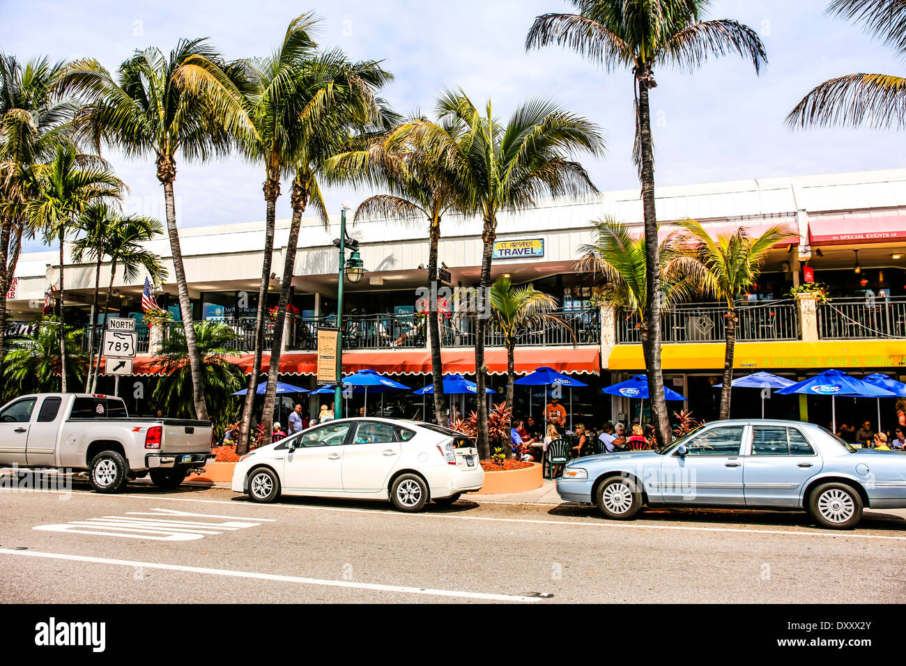 Geschäfte und Restaurants auf St. Armands Circle Island FL Stockfoto