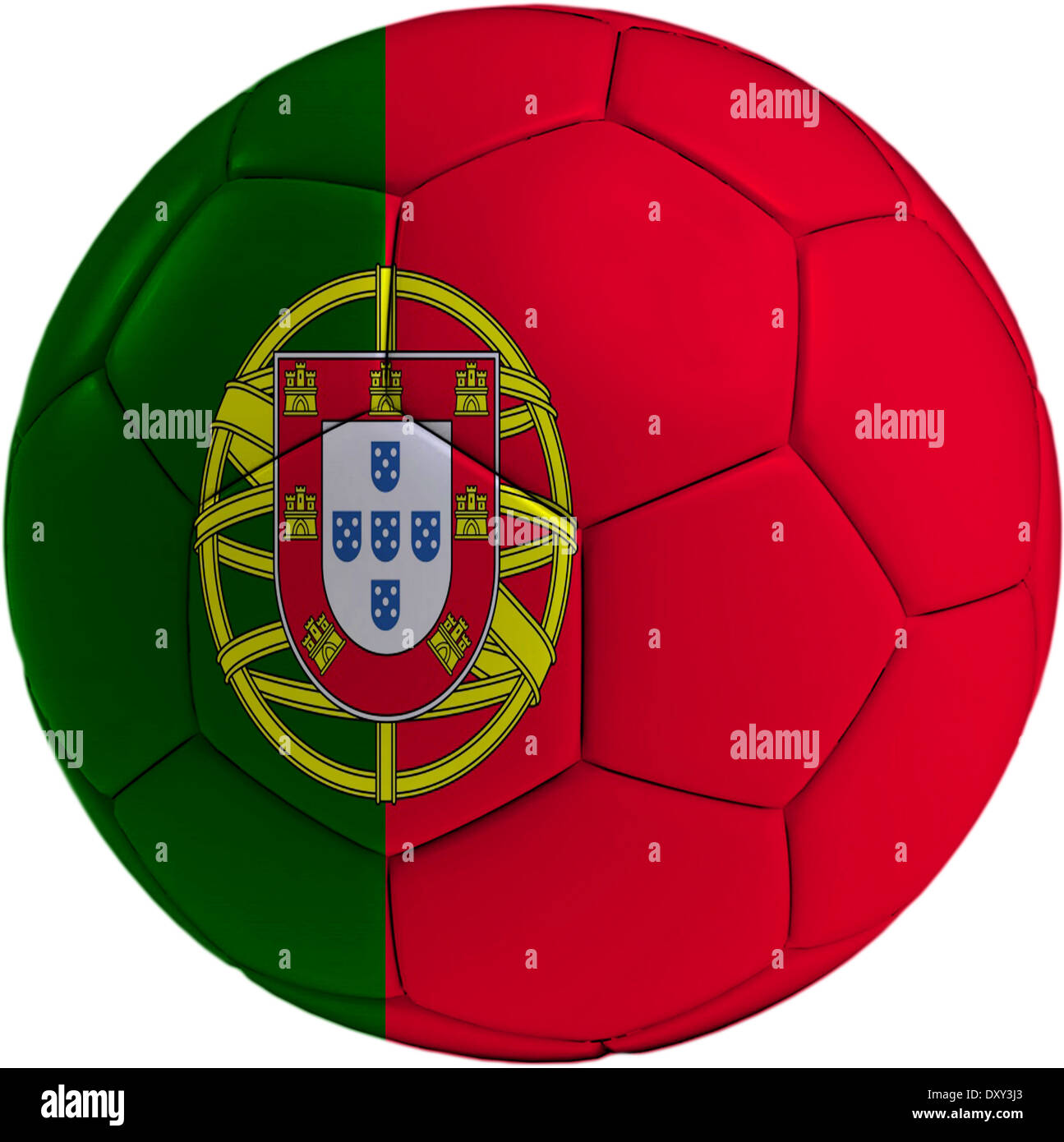Fußball-Ball mit portugiesischer Flagge isolierten auf weißen Hintergrund Stockfoto