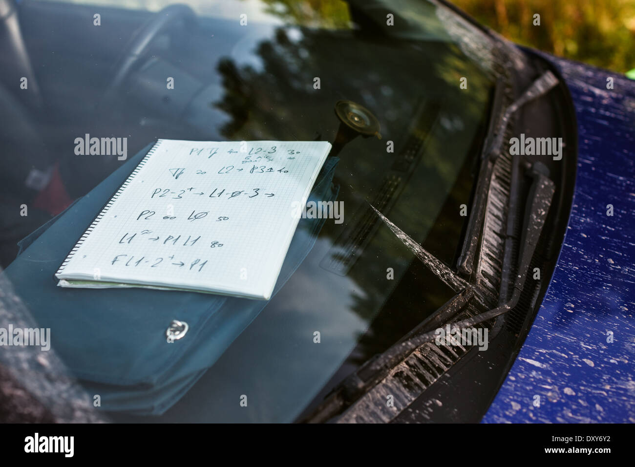 Co-Pilot Rallye Hinweis copybook Stockfoto