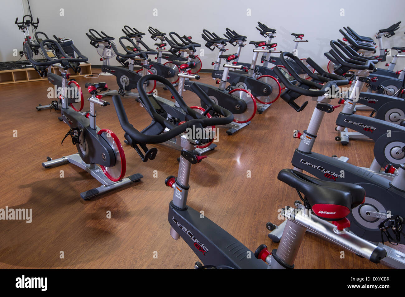 Spinning-Kurs im Fitness-Center Stockfoto