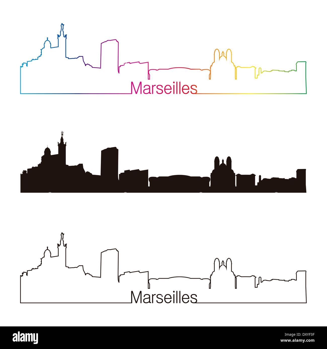 Marseille Skyline linearen Stil Stockfoto