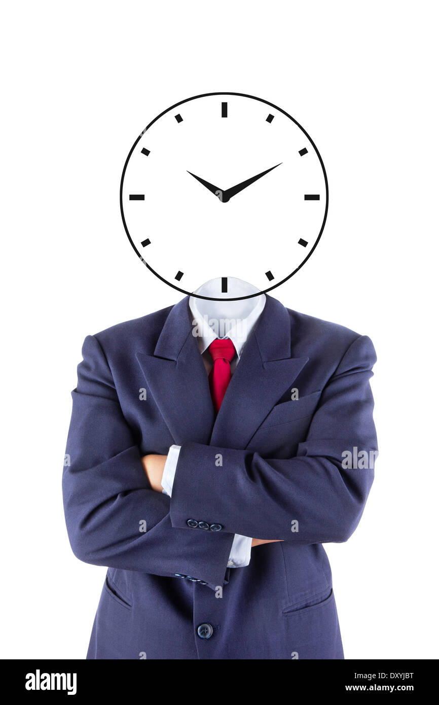 unsichtbare Geschäftsmann Kopf denken für das Zeitmanagement, die isoliert auf weißem Hintergrund Stockfoto