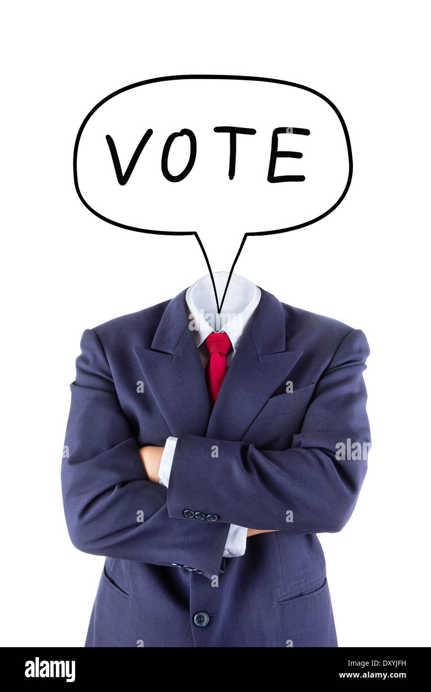unsichtbare Geschäftsmann Kopf denken Abstimmung auf weißem Hintergrund Stockfoto