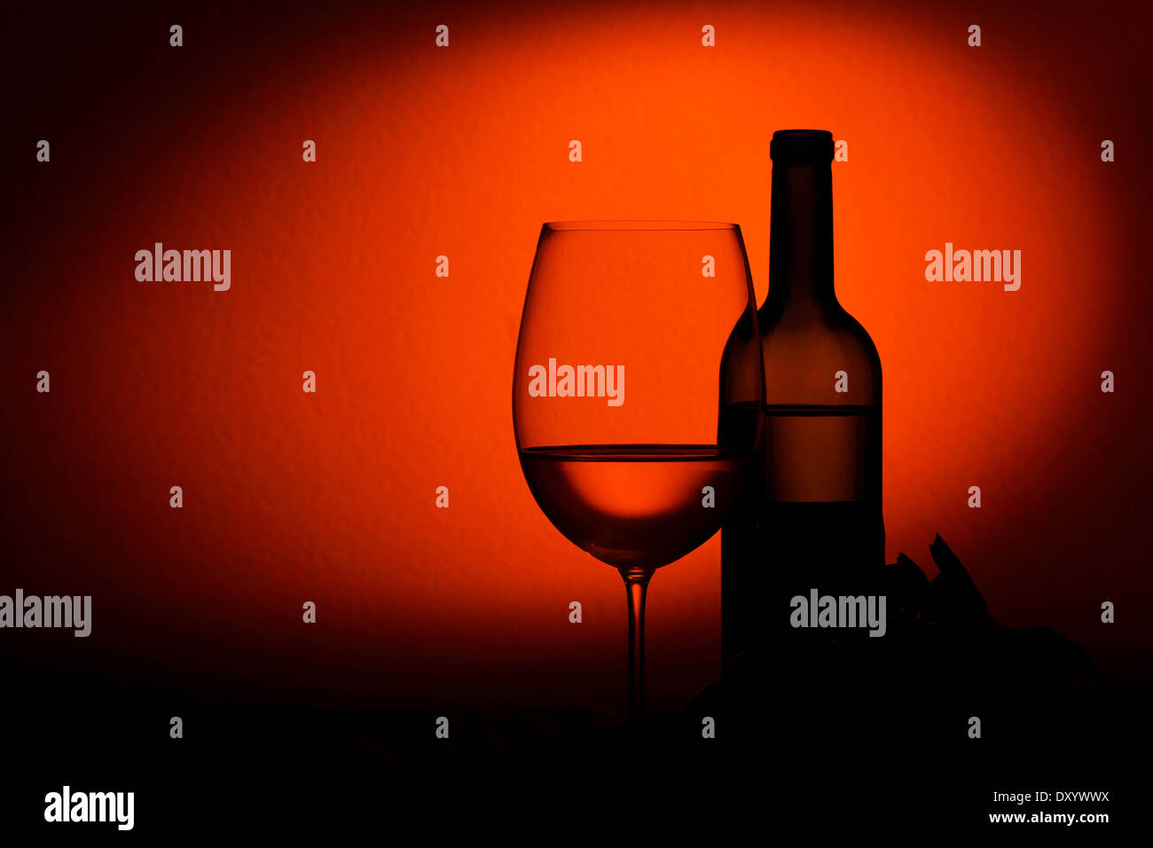 Flasche und Glas Wein - Studio gedreht Stockfoto