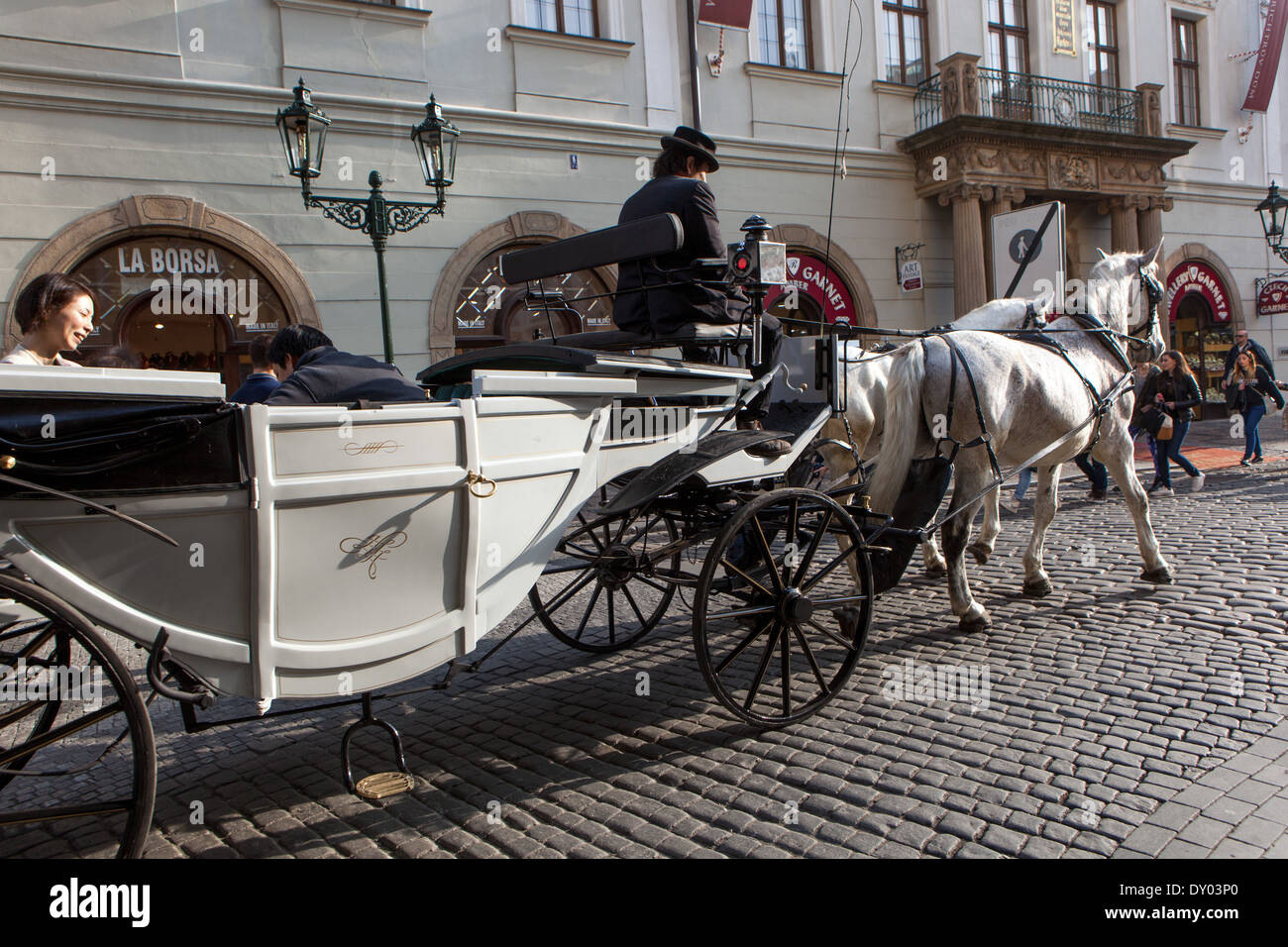 Prag Pferdekutsche Prag Altstadt Tschechische Republik Stockfoto