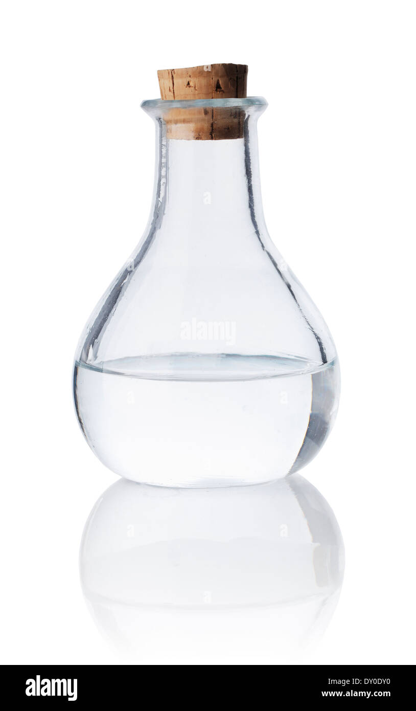 Alte Flasche halb voll klare Flüssigkeit Stockfotografie Alamy