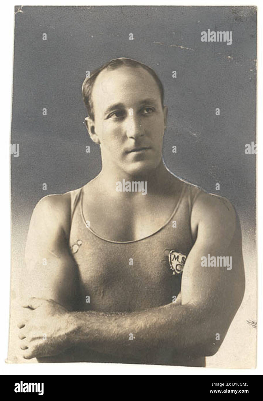 Cecil Healy, Olympiasiegerin im Schwimmgold, Silber und Bronze-Medaillengewinner im Badeanzug des Manly Surf Life Saving Club, [kein Datum] / Fotograf unbekannt Stockfoto