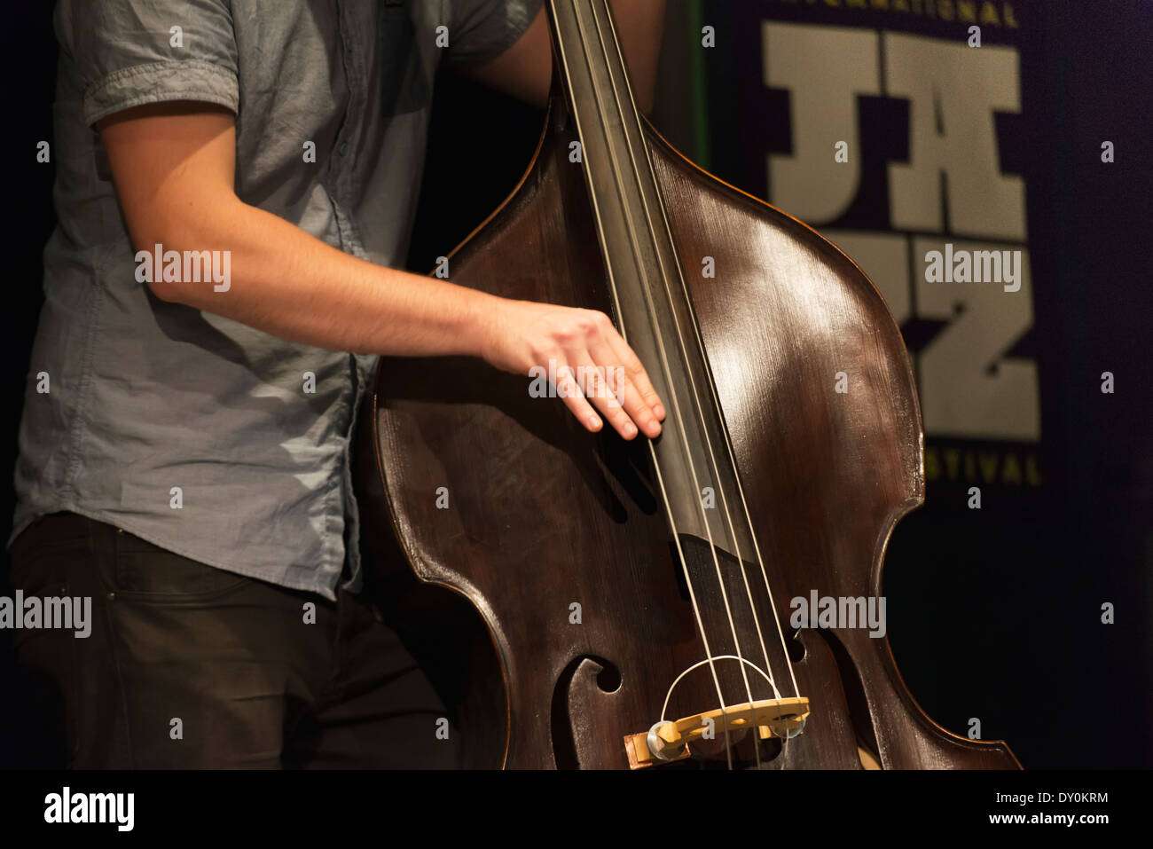 Einen Kontrabass zu spielen; Winnipeg, Manitoba, Kanada Stockfoto