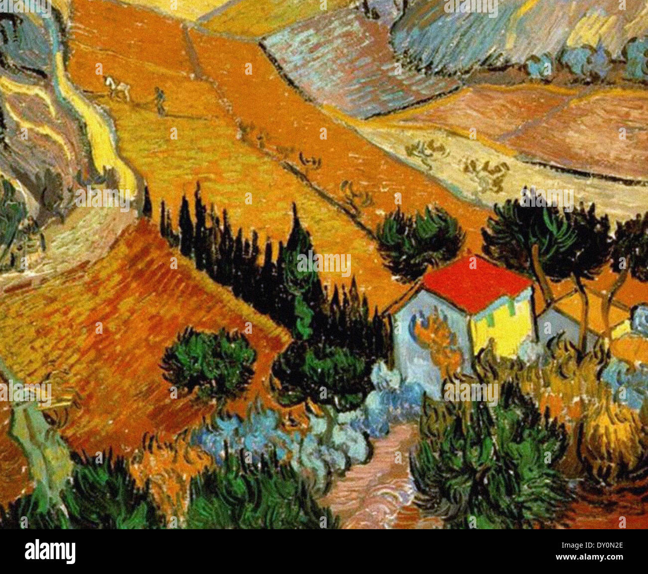 Vincent Van Gogh Landschaft mit Haus und Pflüger Stockfoto