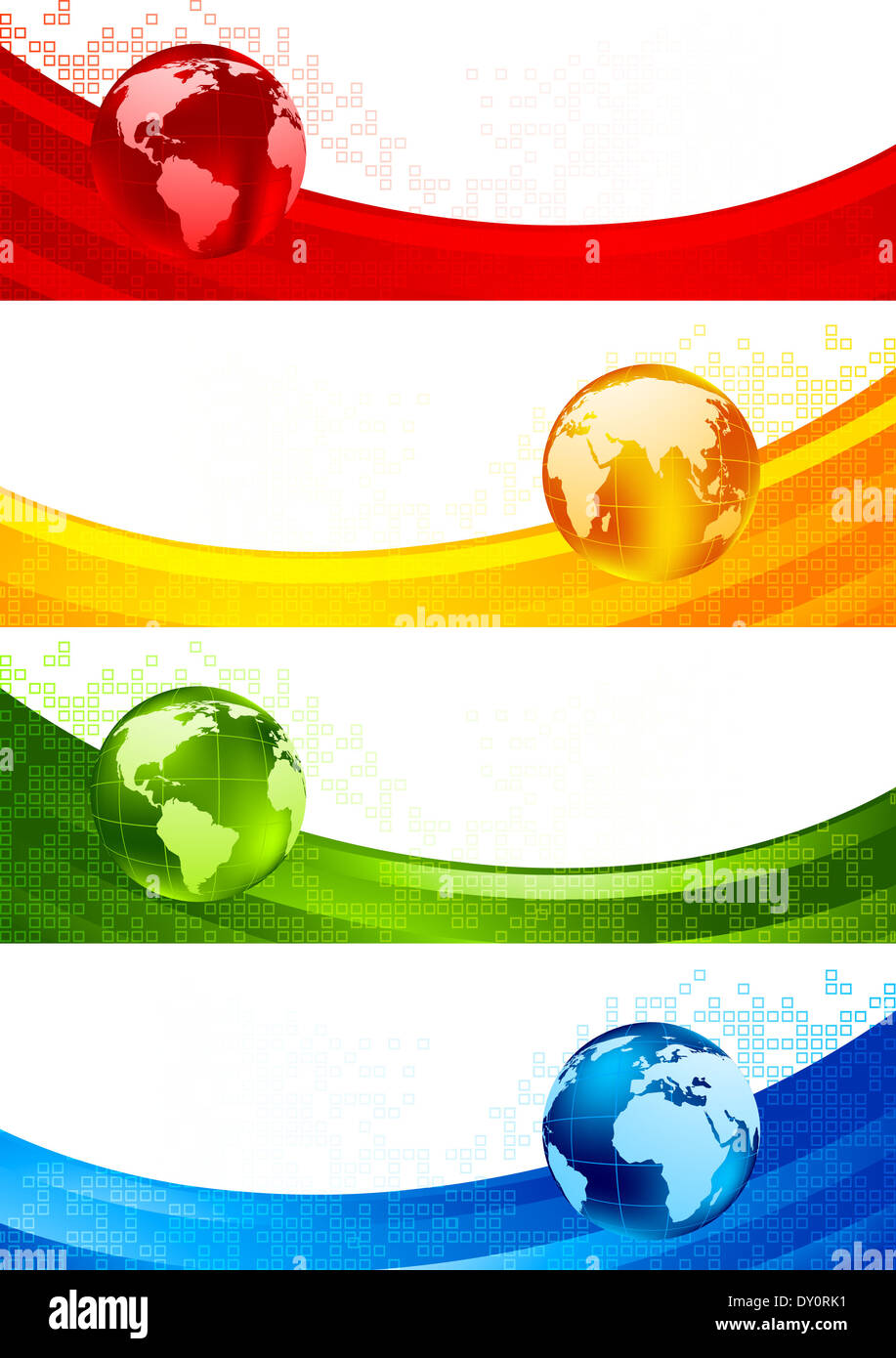 Sammlung von vier Banner mit Globen. Vektor-illustration Stockfoto