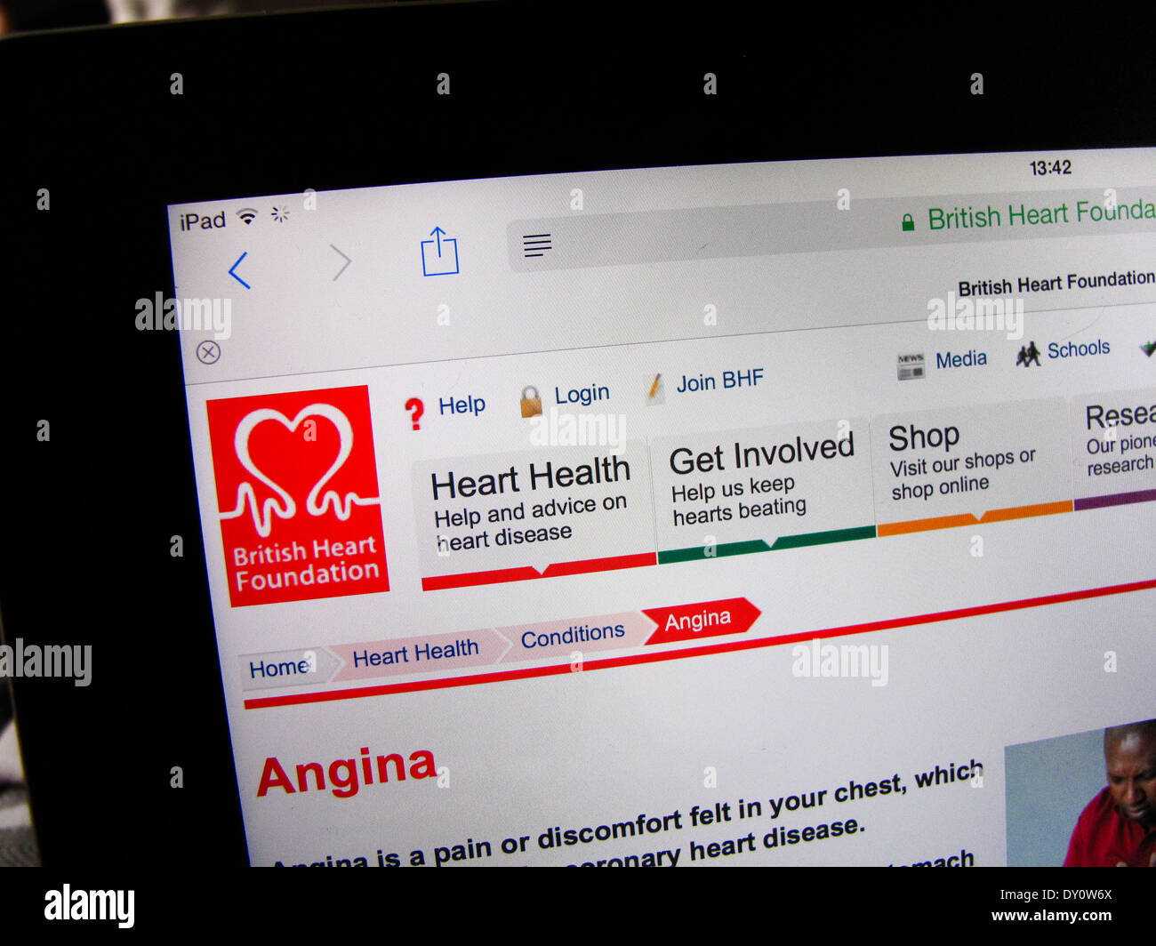 British Heart Foundation Website auf dem iPad Stockfoto