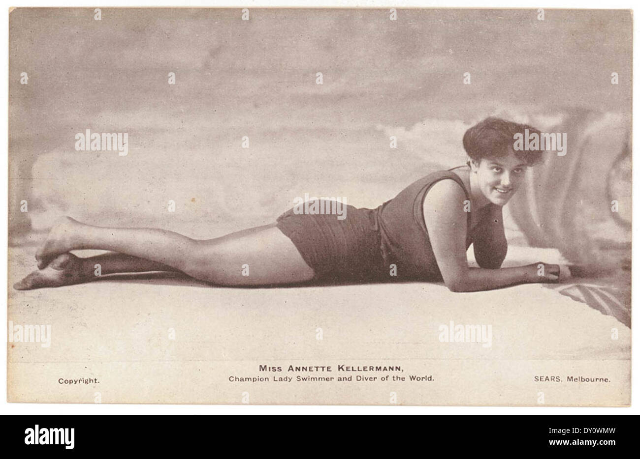 Bildhafte Postkarte, Miss Annette Kellermann, Champion Lady Schwimmer und Taucher der Welt Stockfoto