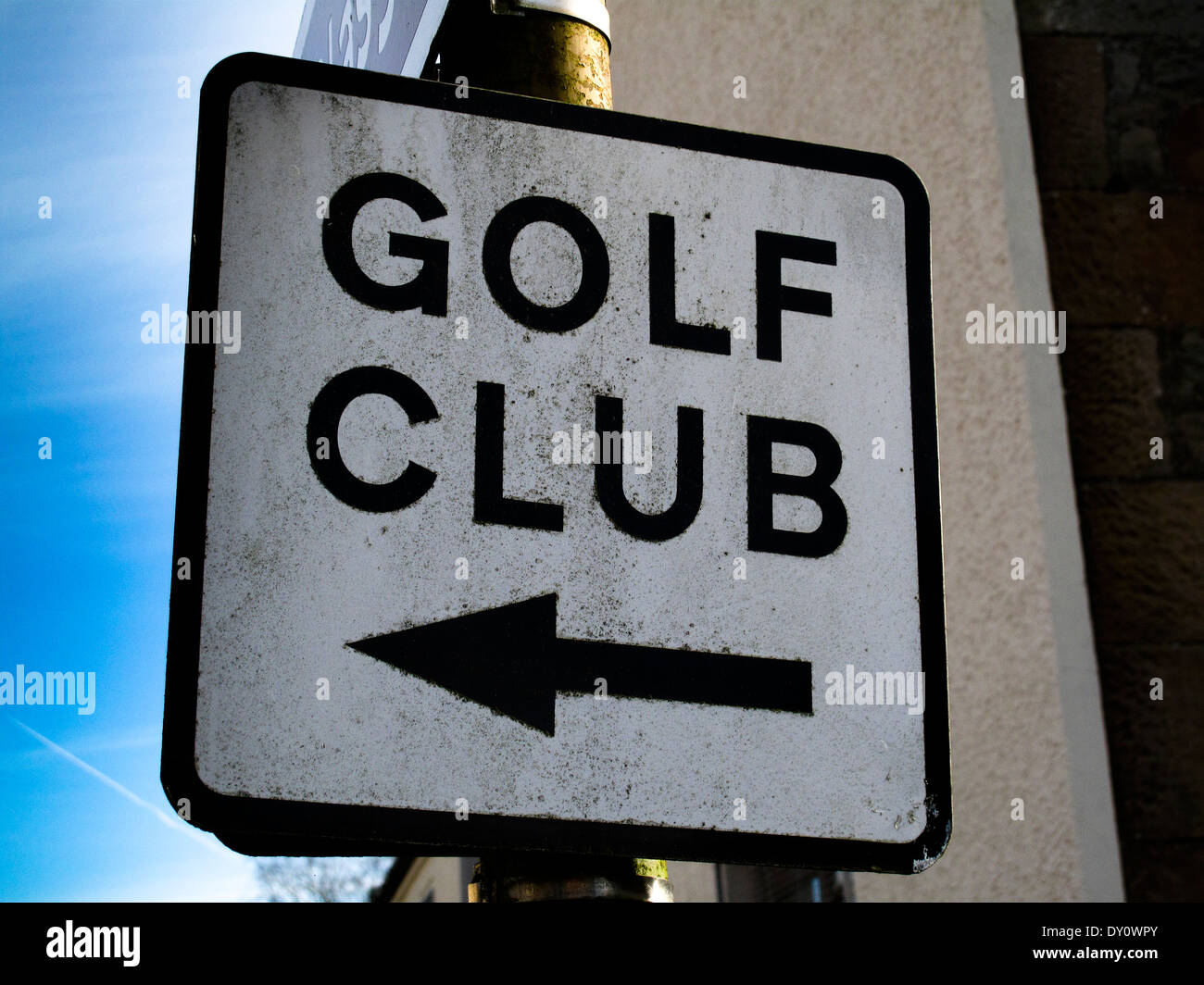 Golf Club Richtung Schild mit Pfeil Stockfoto