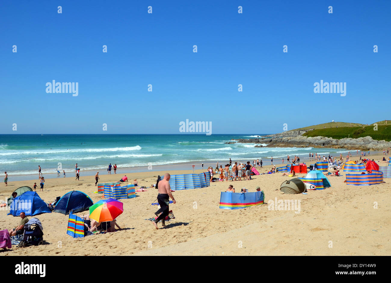 sonniger Tag am fistral Beach in Newquay, Cornwall, uk Stockfoto