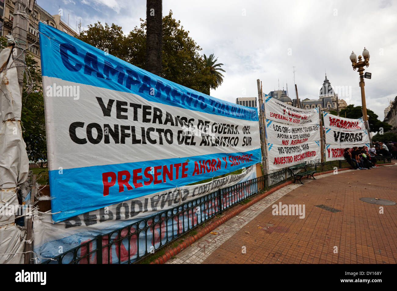 Islas Malvinas Veteranen protestieren Plaza de Mayo Buenos Aires Argentinien Stockfoto