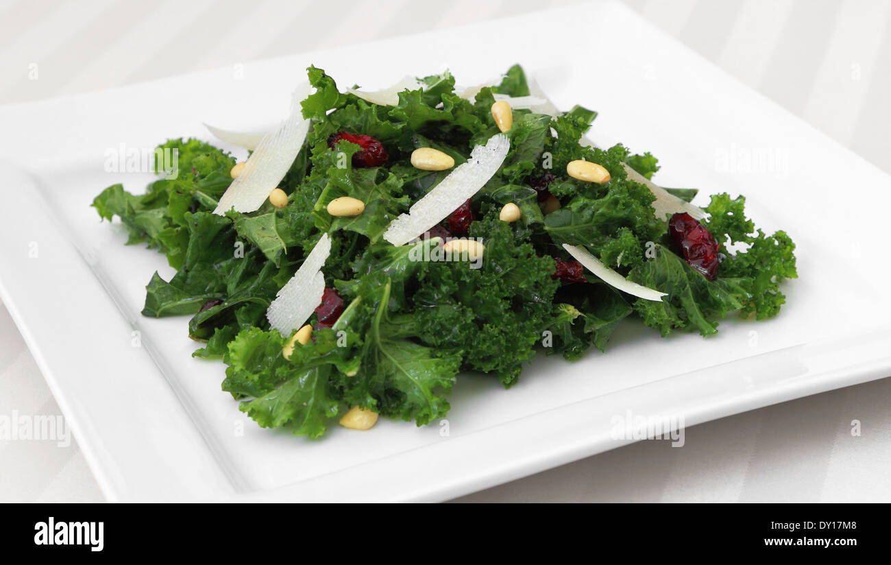 Kale Salat serviert auf einer quadratischen Platte. Stockfoto