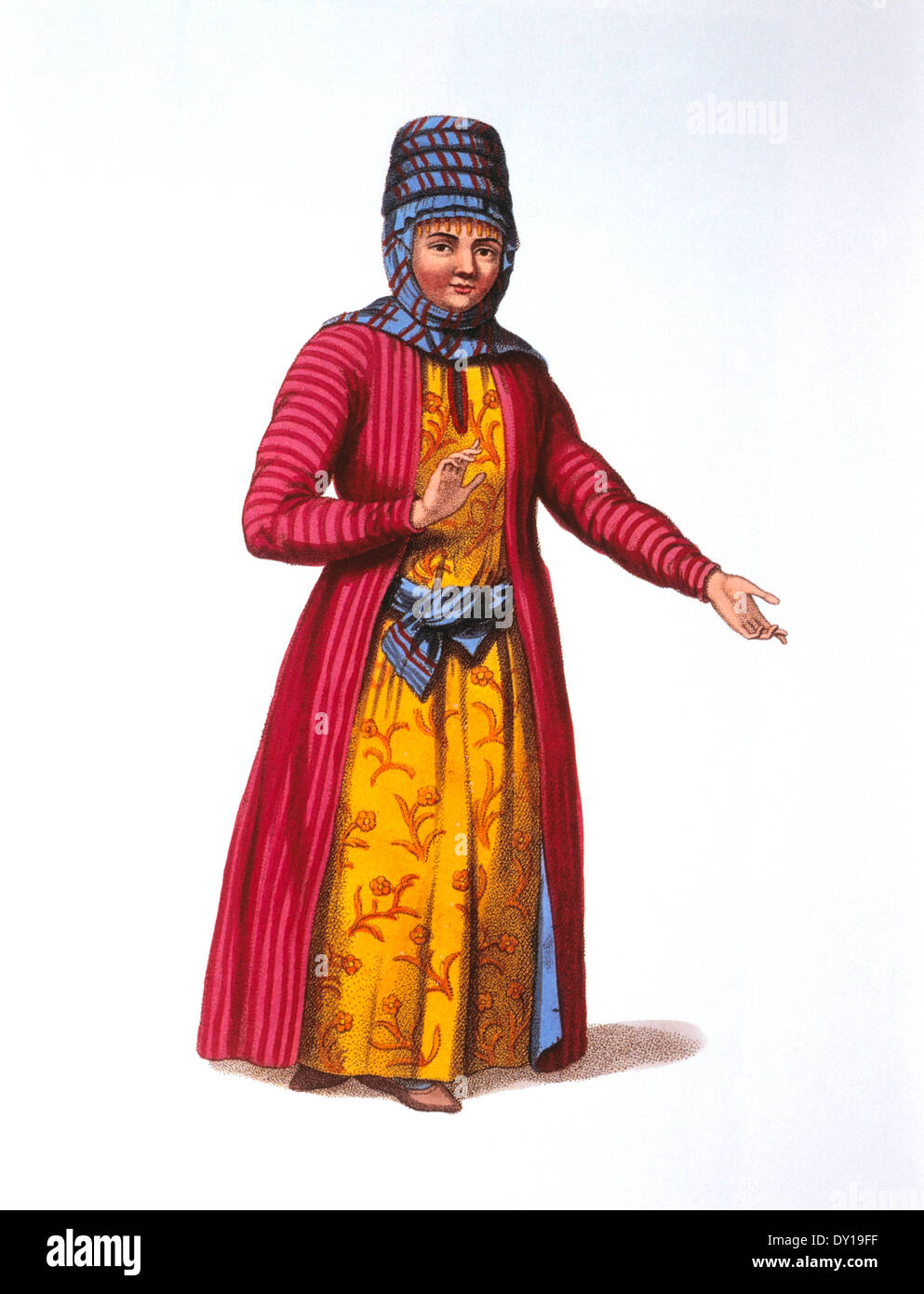 Kirgisen Frau von Kostümen für das russische Reich, handkolorierten Kupferstich, 1803 Stockfoto