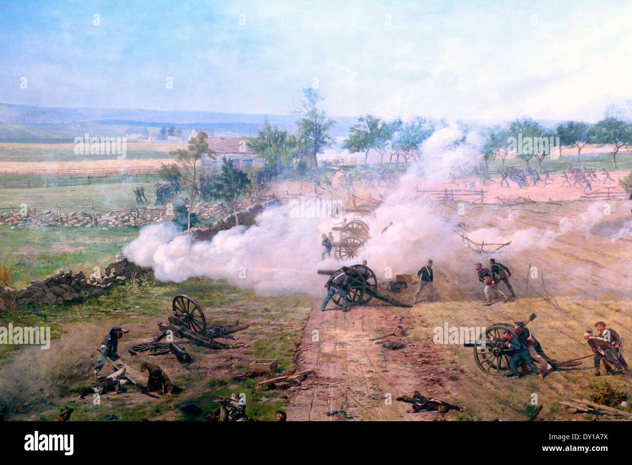 Schlacht von Gettysburg - Verstärkungen vorwärts eilen, um zu verteidigen gegen Picketts Charge - 3. Juli 1863 Stockfoto