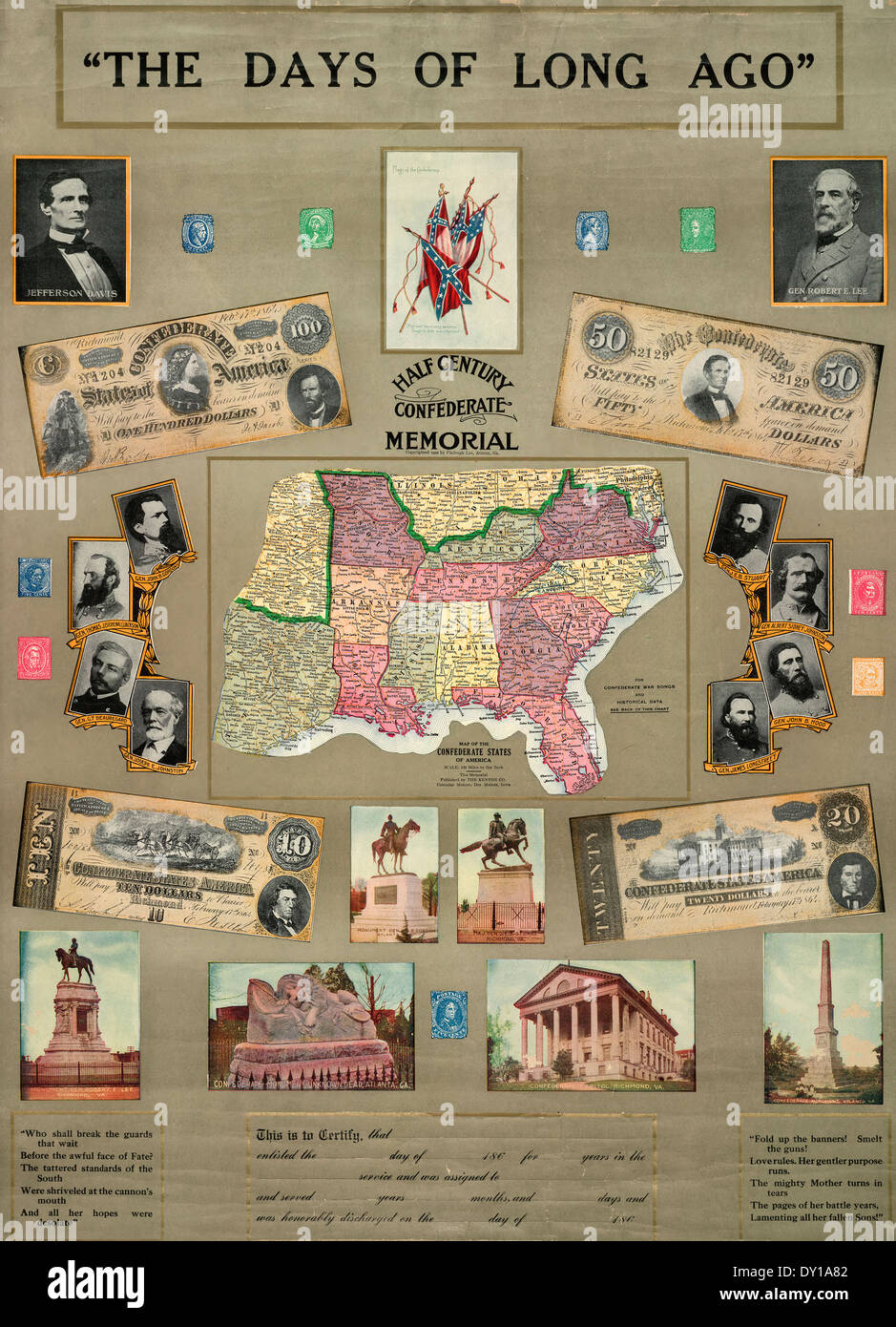 Karte der Konföderierten Staaten von Amerika. 1910 eine halbe