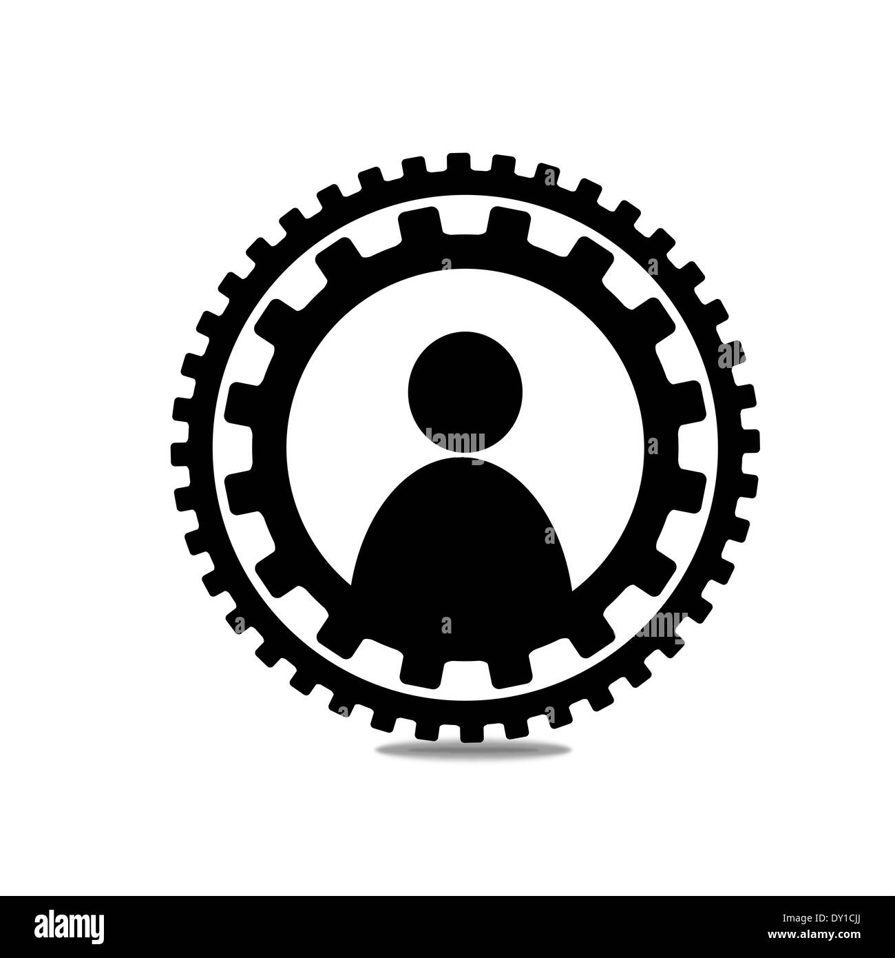 Symbol-Menschen in einem Kreis von Zahnrädern Stockfoto