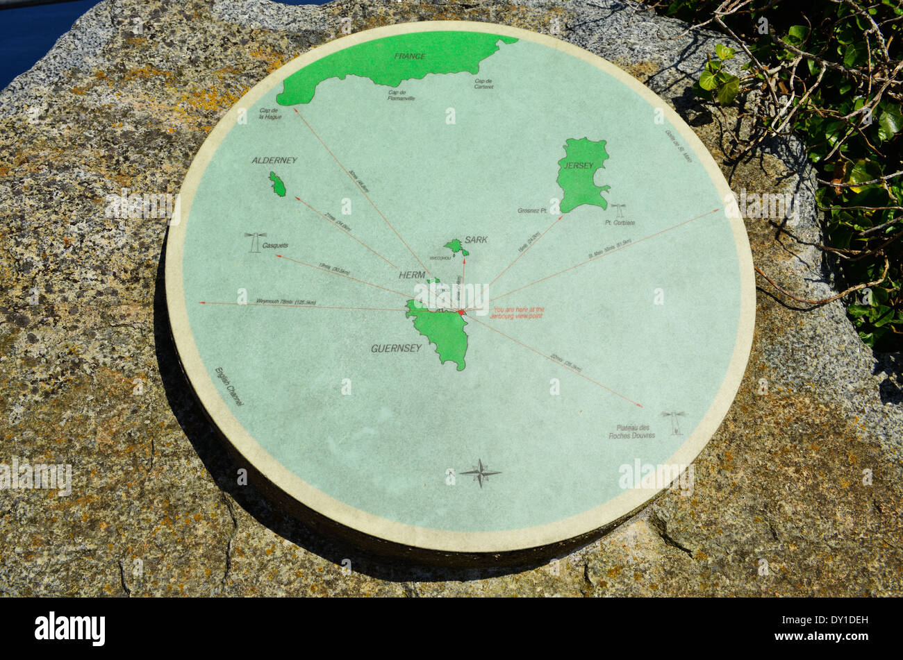 Karte, Guernsey und die umliegenden Inseln, Guernsey, Channel Islands Stockfoto