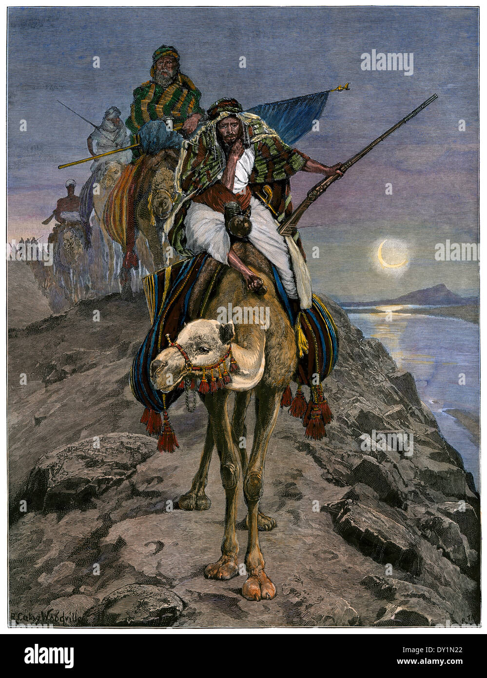 Nile Expedition versuchen, Khartum belagerte britische Truppen, 1884 zu speichern, zu erreichen. Hand - farbige Holzschnitt Stockfoto