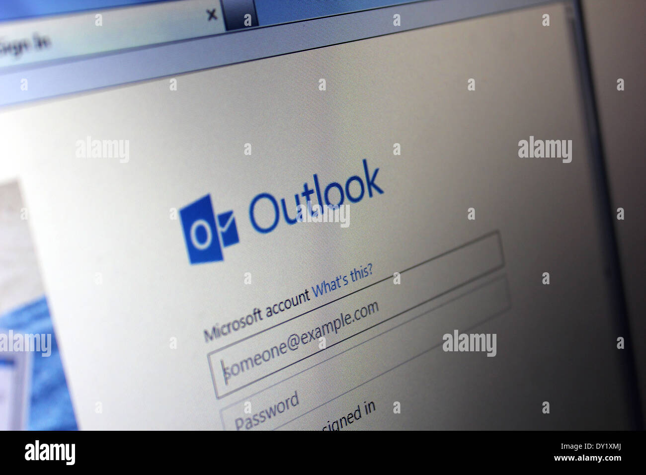 Outlook-Login-Seite Stockfoto