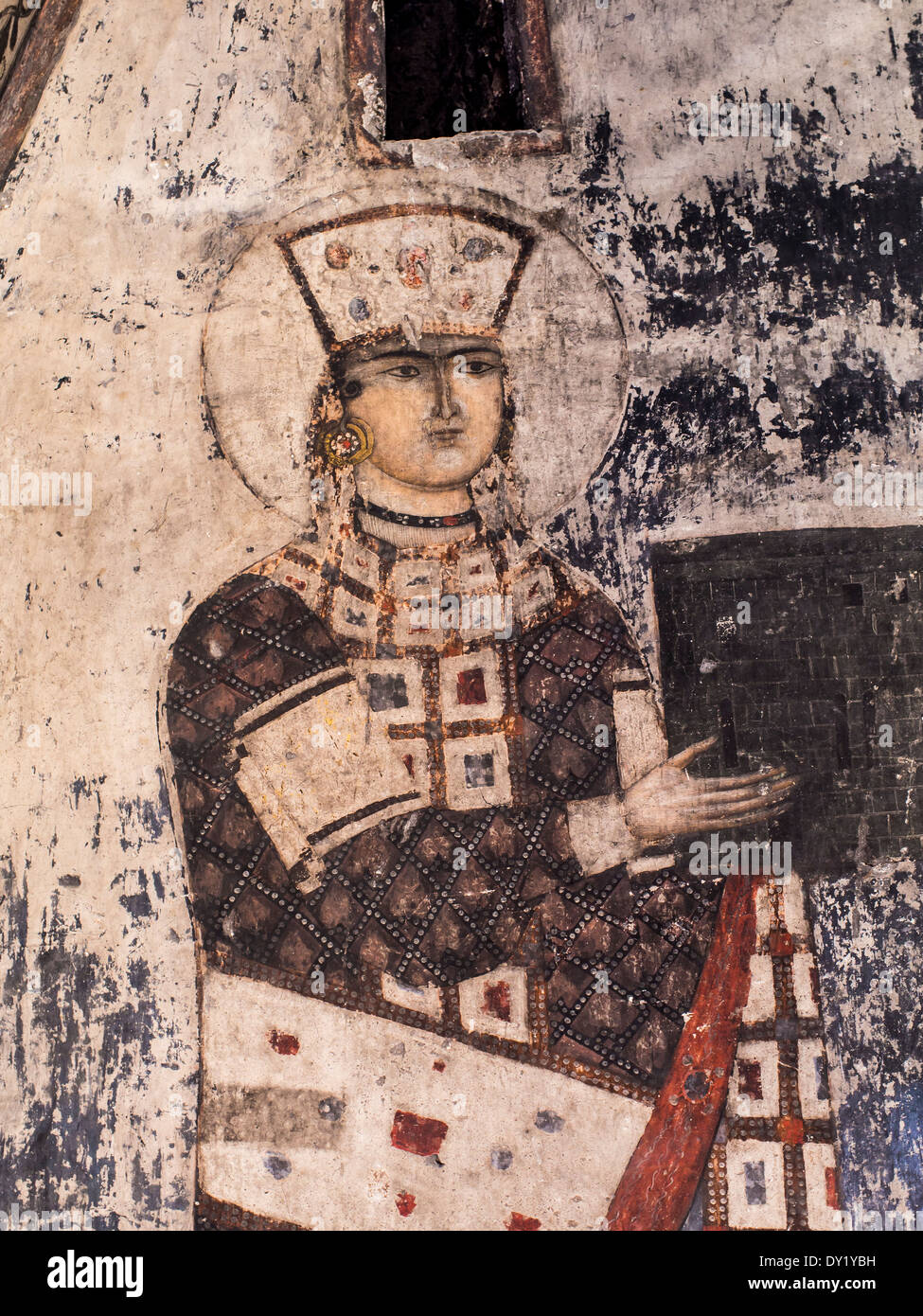 Königin Tamar auf Fresken in der errichteten im 12. Jahrhundert Kirche des Dormition in Vardzia cave City-Kloster in Georgien, Caucasus. Stockfoto