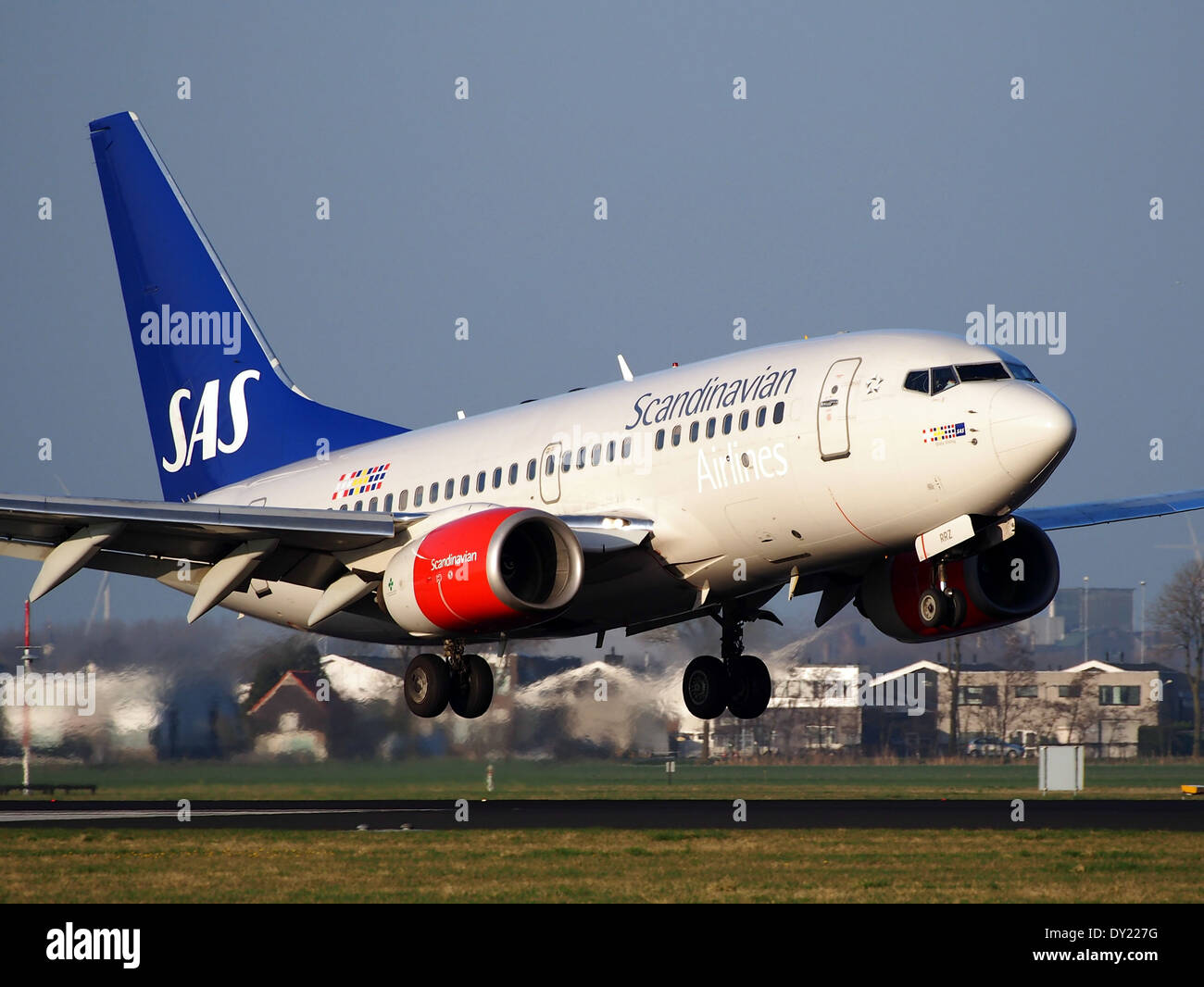 Die LN-RRZ Boeing 737-683, die von Scandinavian Airlines (SAS) betrieben wird, wird vom Flughafen Amsterdam Schiphol (AMS) aus gesehen. Dieses Flugzeug gehört zur Flotte, die für europäische Kurzstreckenflüge eingesetzt wird. Stockfoto