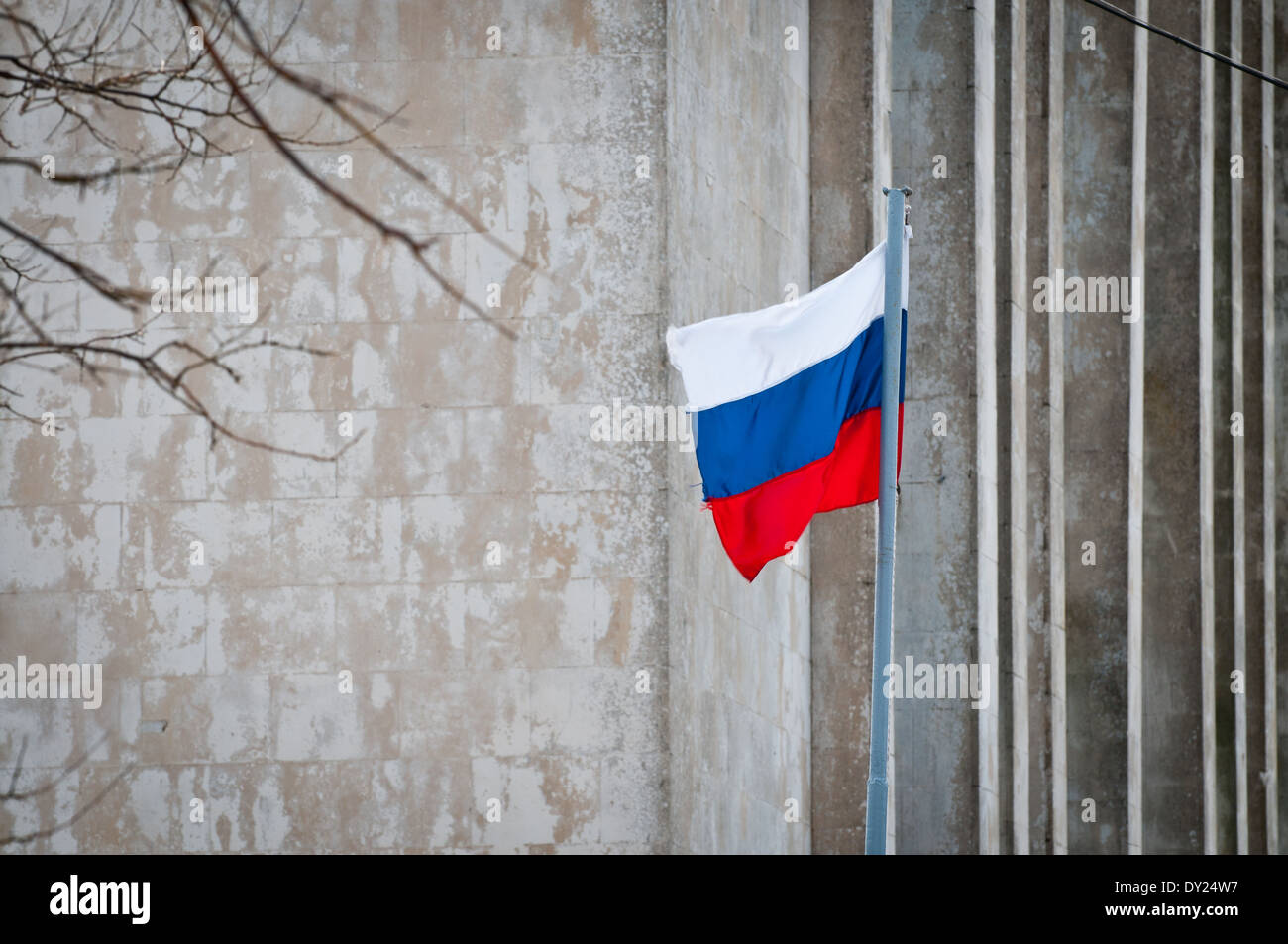 Ehemaligen ukrainischen südlichen Marinestützpunkt in der Novoozerne Stadt von Russen während Krim 2014 Krise getroffenen Stockfoto