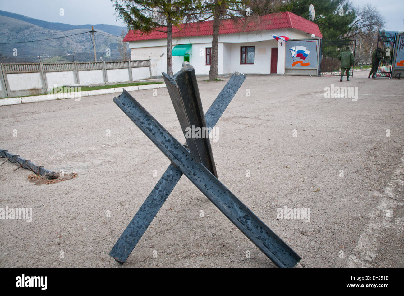 ehemaligen Militärbasis ukrainische 36. separate Machanized Küsten Infanterie-brigade in Perevalne Dorf, Crimea Stockfoto
