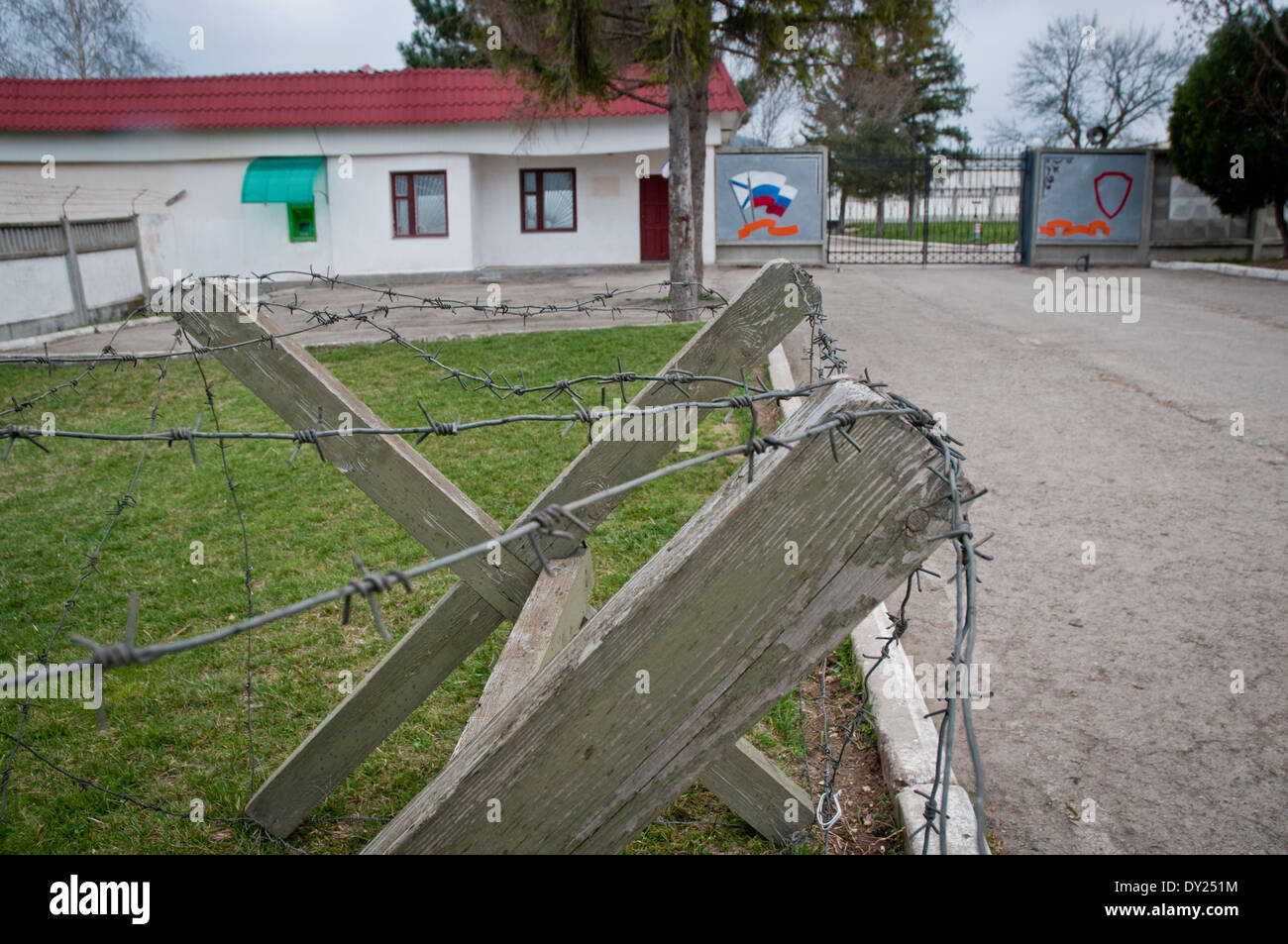 ehemaligen Militärbasis ukrainische 36. separate Machanized Küsten Infanterie-brigade in Perevalne Dorf, Crimea Stockfoto