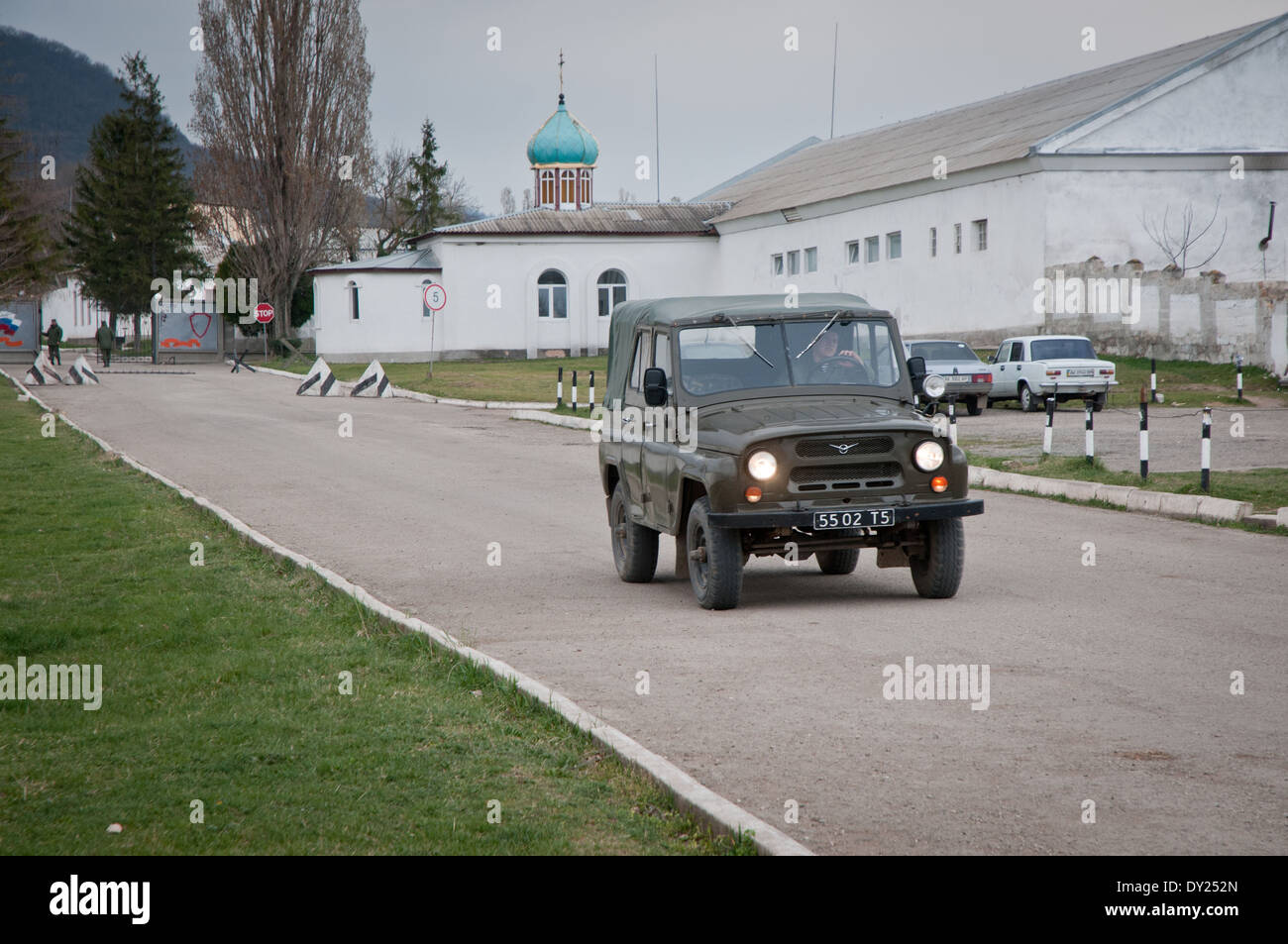 ehemaligen Militärbasis ukrainische 36. separate Machanized Küsten Infanterie-brigade in Perevalne Dorf, Crimea Stockfoto