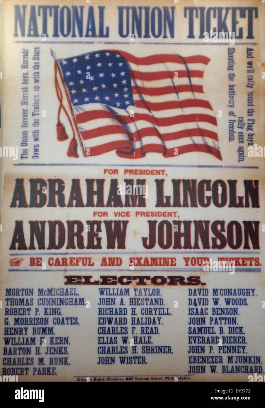 1864 USA Presidential Poster - nationale Union Ticket Abraham Lincoln und Andrew Johnson - republikanische Partei Stockfoto